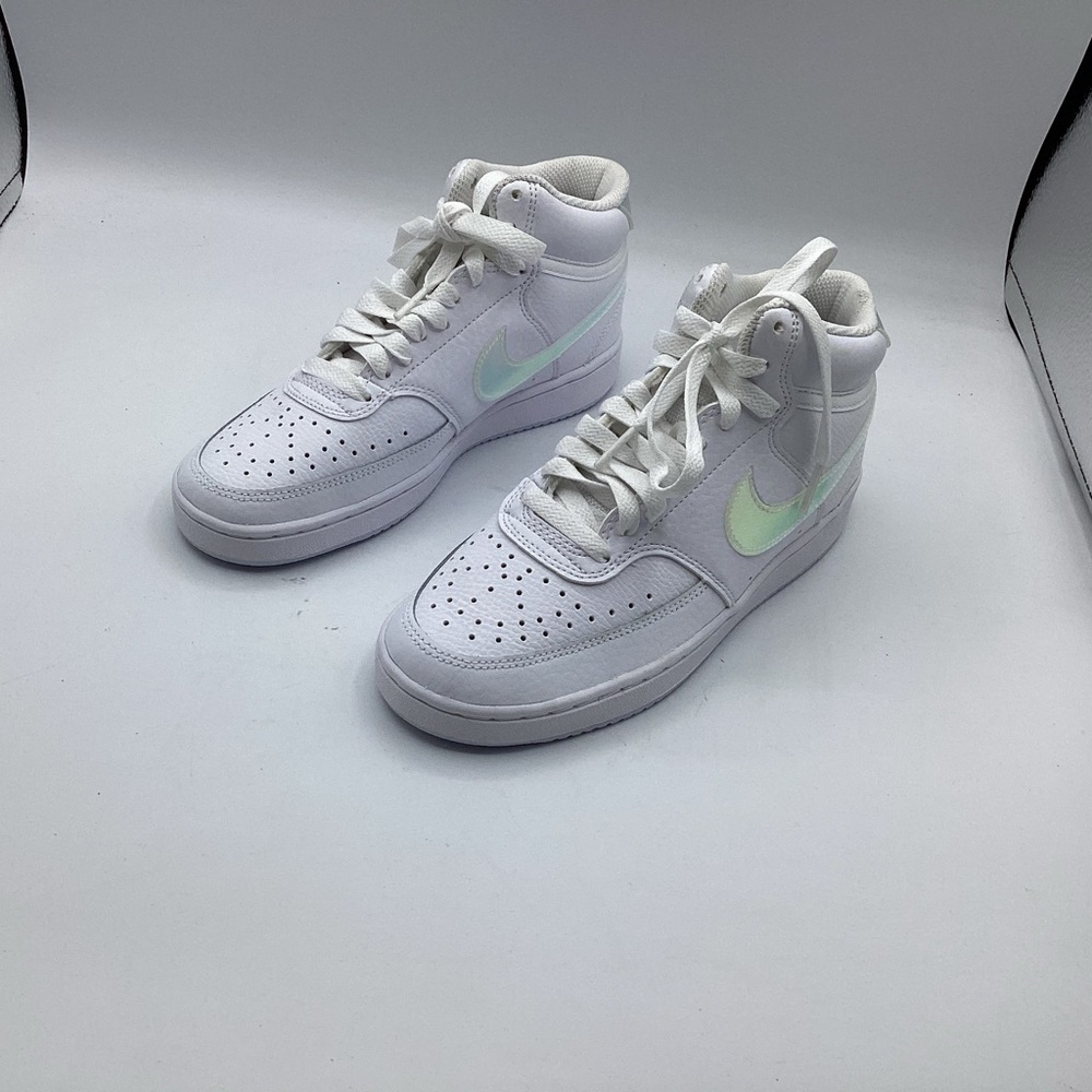 Women's size 6, Iridescent Nike Court Vision Mid sneakers in white